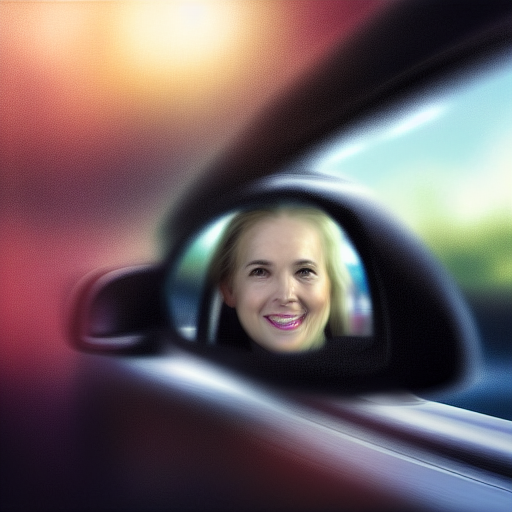 A smiling Lucy's face, superimposed on the rearview mirror of Jane's car, fading away slowly as she drives into the distance.